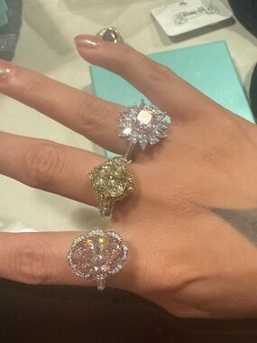 Elegant Pink and Yellow Crystal Halo Rings - Women Jewelry